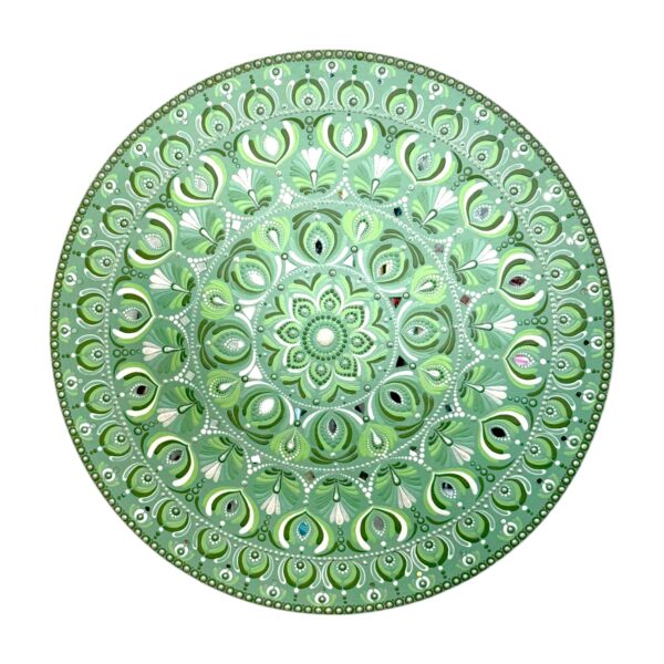 19” Dot Mandala on Wooden Board: Meditative Boho Wall Art