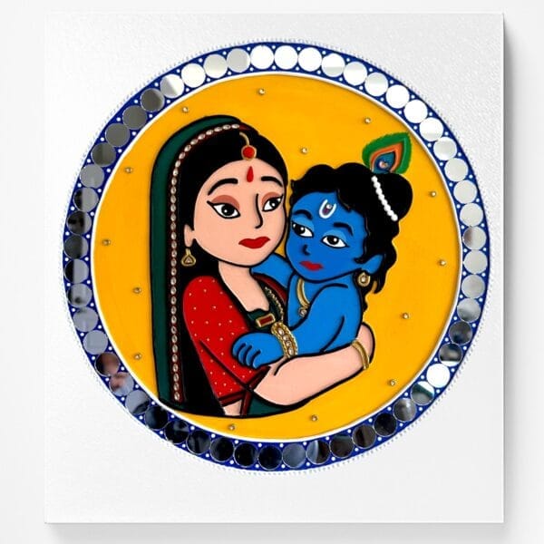 13” Yashoda & Bala Krishna Lippan Artwork: Handmade Indian Folk Art