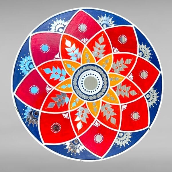 13” Mandala Lippan Artwork: Handmade Mud and Mirror Flower Design