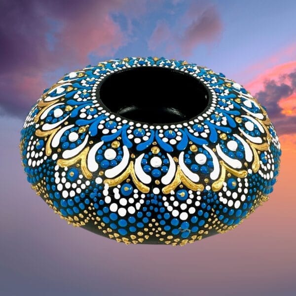 Mandala Candle Holder ( Blue & Gold)