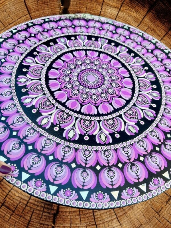 18” Dot Mandala on Wooden Board: Pastel Meditative Art - Image 2