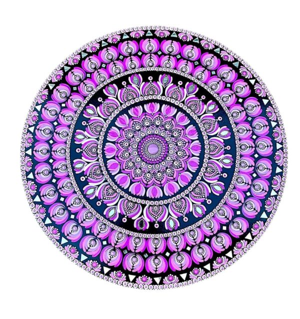 18” Dot Mandala on Wooden Board: Pastel Meditative Art