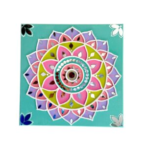 12” Mandala Lippan Artwork: Handmade Mud and Mirror Flower Design