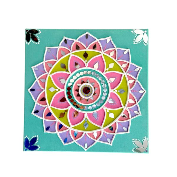 12” Mandala Lippan Artwork: Handmade Mud and Mirror Flower Design