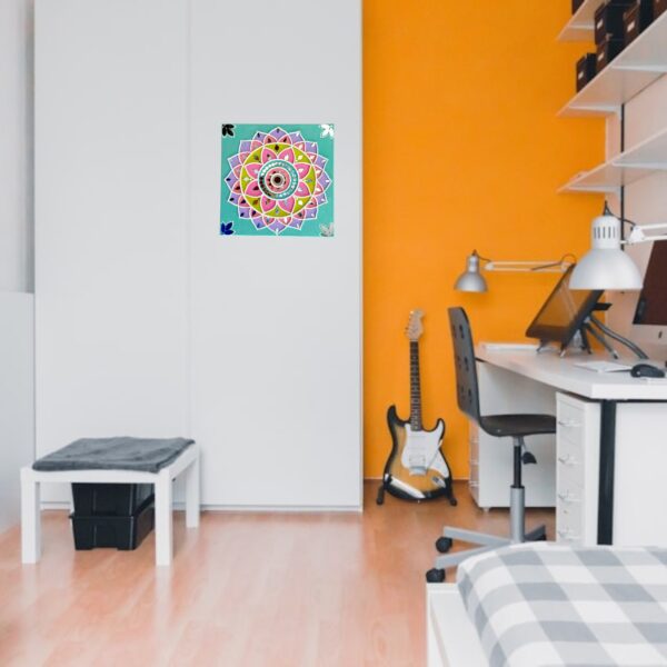 12” Mandala Lippan Artwork: Handmade Mud and Mirror Flower Design - Image 2