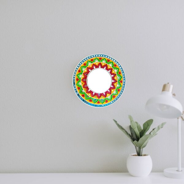 15.3” Mandala Lippan Art on Wooden Board: Handmade Indian Mud and Mirror Artwork - Image 2