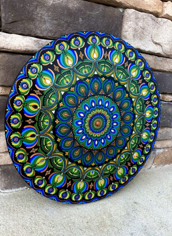 24” Dot Mandala on Wooden Board: Meditative Boho Wall Art - Image 4