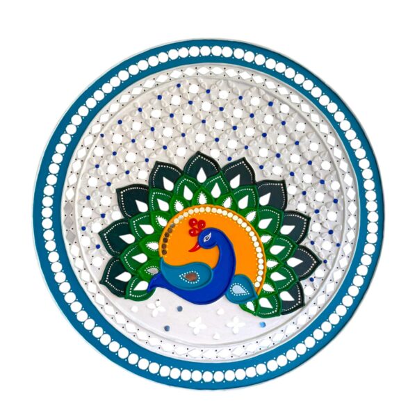 15.3”Peacock Lippan Artwork: Handmade Mud and Mirror Flower Design