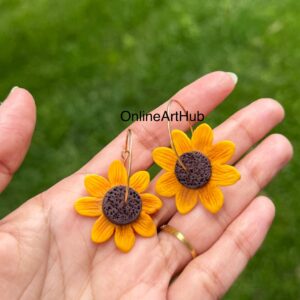 Handmade Polymer Clay sunflower hoop earrings