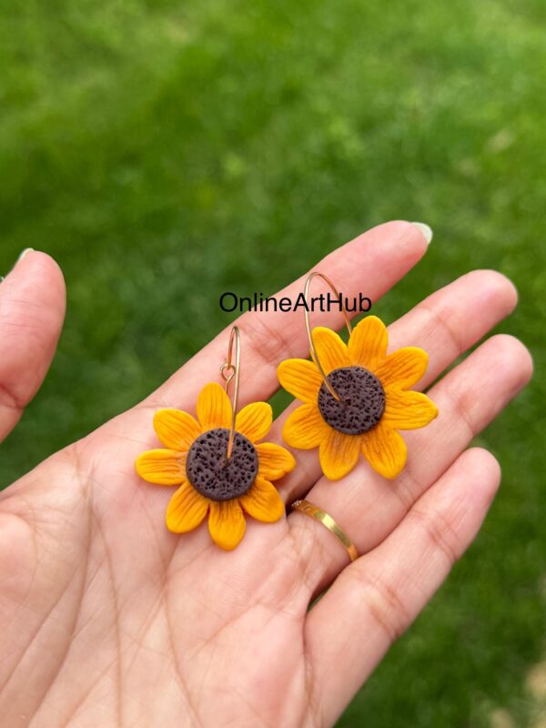 Handmade Polymer Clay sunflower hoop earrings