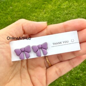 Cute Little Bow Clay Studs, Lavender