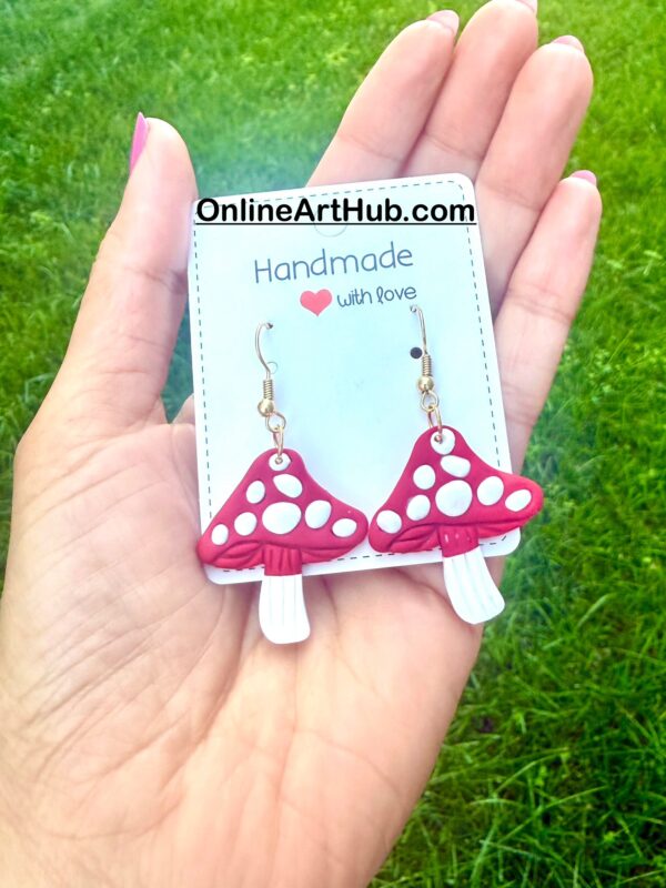 Handmade Polymer Clay Mashroom  Earrings - Image 4