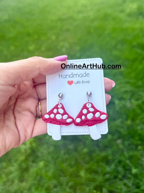 Handmade Polymer Clay Mashroom  Earrings - Image 3