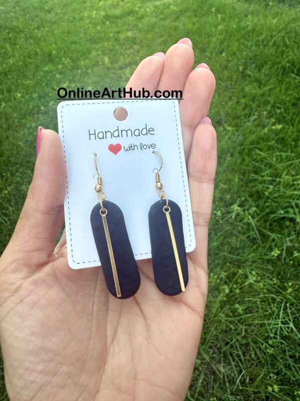 Handmade Polymer Clay black dangle Earrings - Image 2