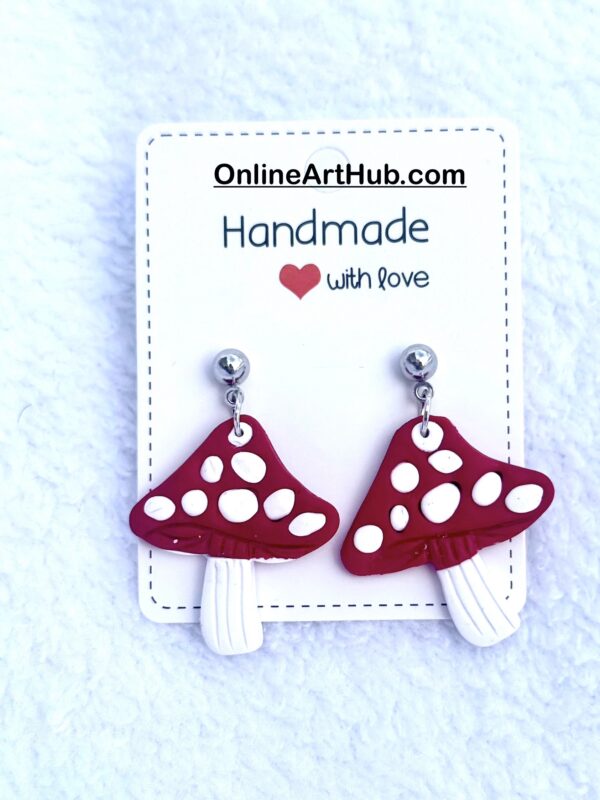 Handmade Polymer Clay Mashroom  Earrings - Image 2