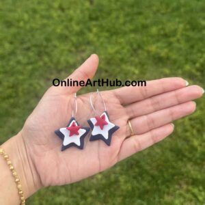 Handmade Polymer clay 4th of July star hoops.