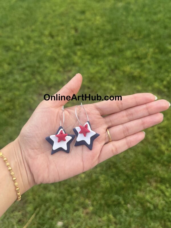 Handmade Polymer clay 4th of July star hoops.