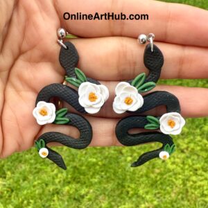 Handmade Polymer Clay floral snake earrings