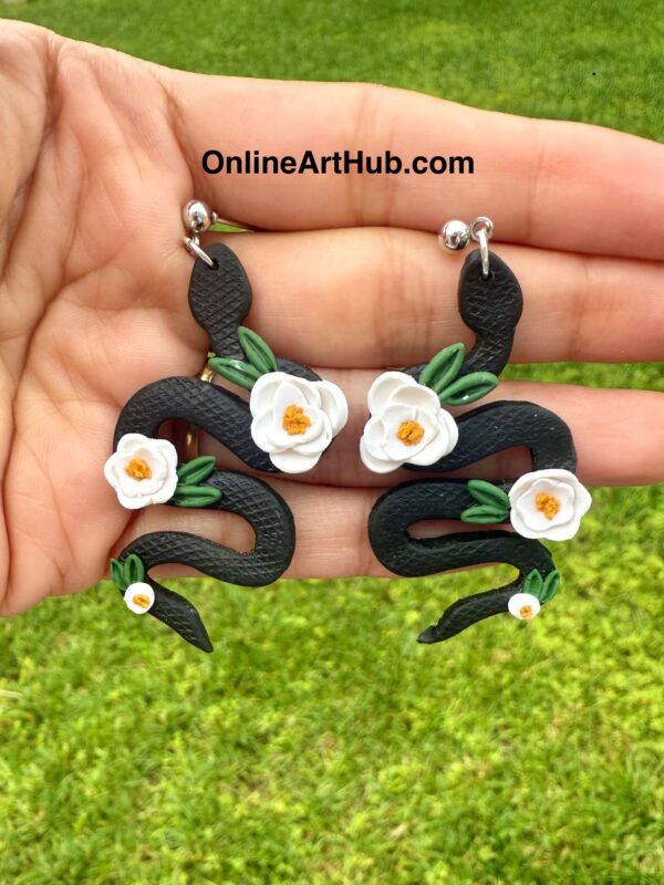Handmade Polymer Clay floral snake earrings