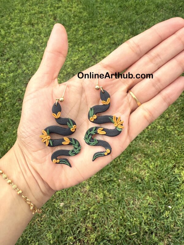 Handmade Polymer Clay floral snake earrings - Image 2
