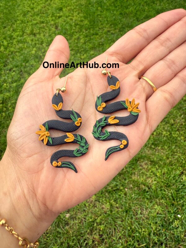 Handmade Polymer Clay floral snake earrings - Image 3