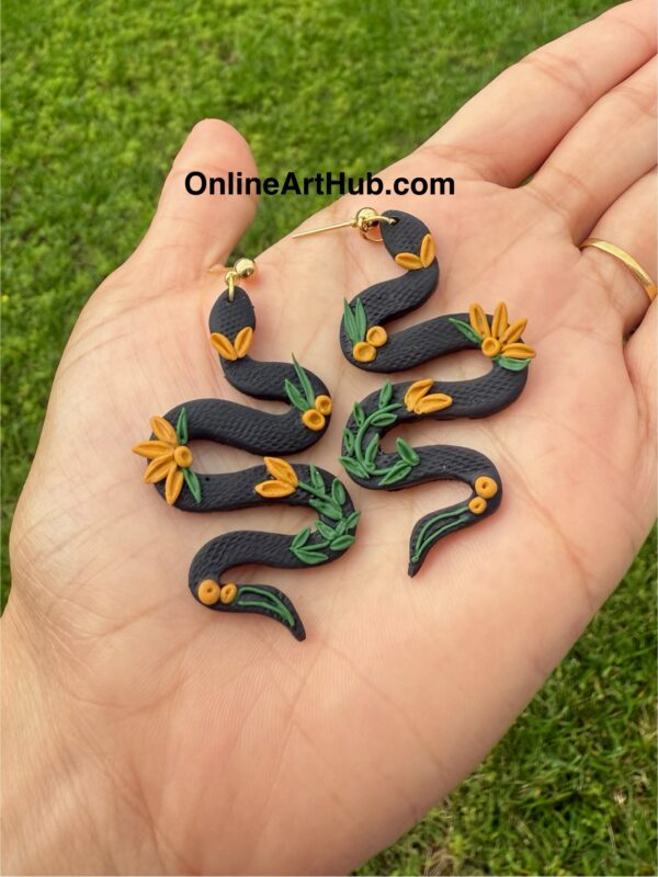 Handmade Polymer Clay floral snake earrings