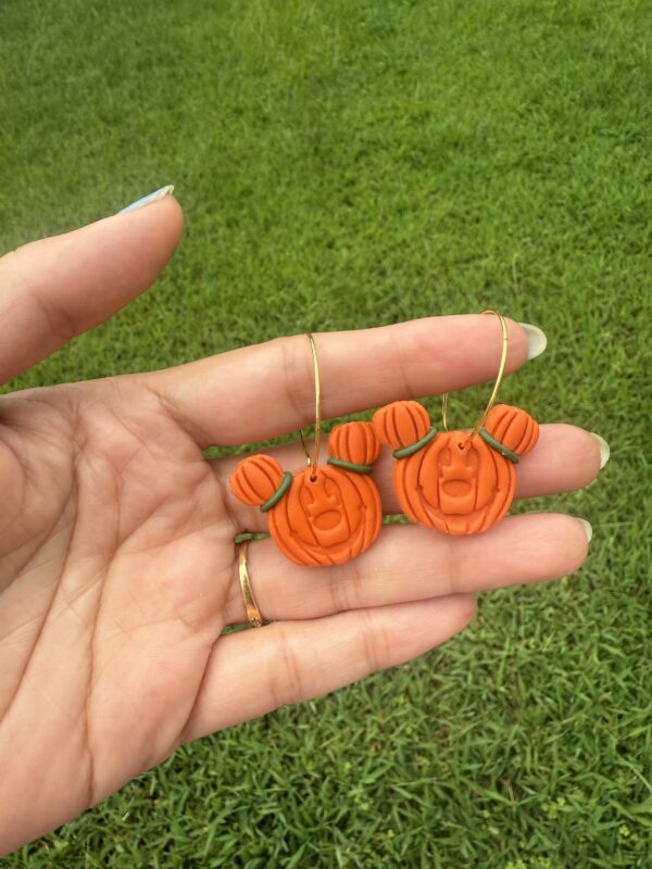Polymer Clay pumpkin hoop earrings - Image 2