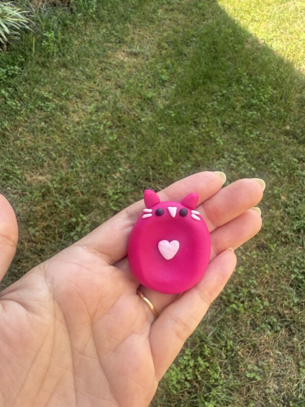 Handmade Polymer Clay pink kitty Worry Stone – Pocket Buddy - Image 3