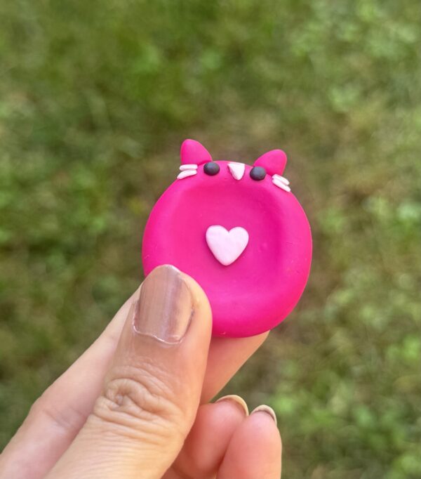 Handmade Polymer Clay pink kitty Worry Stone – Pocket Buddy - Image 2